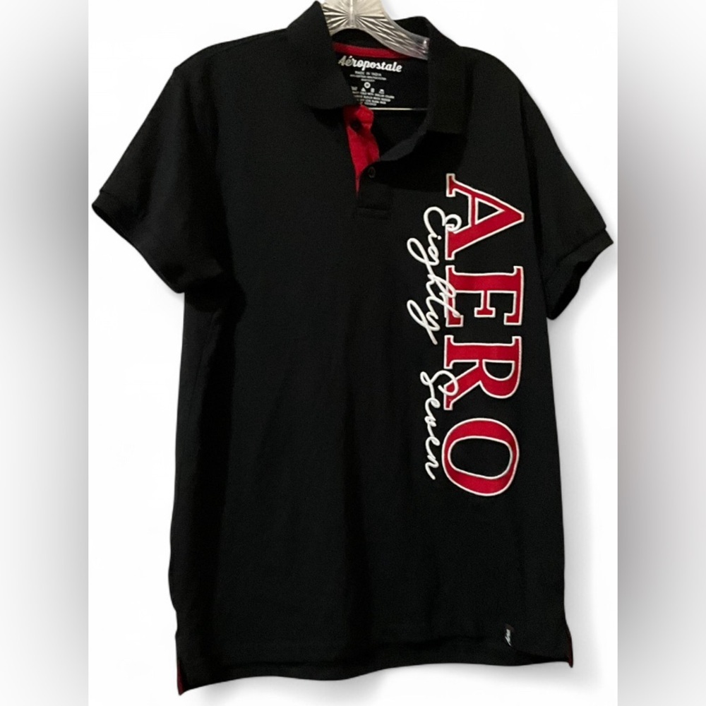 Aeropostale “Aero Eighty Seven” Black Red Polo Shirt Men’s Size M Short Sleeve